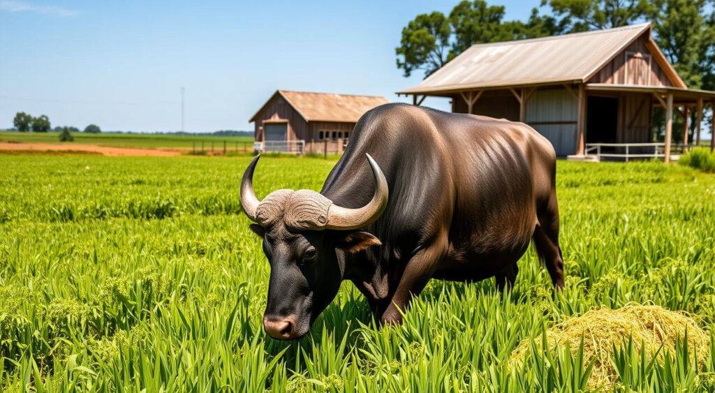 Murrah buffalo feeding