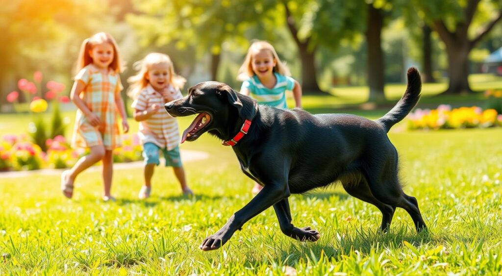 black lab cattle dog mix with children