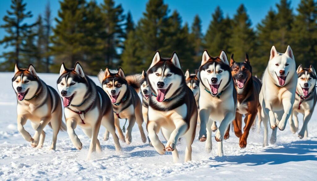 Huskies and Malamutes exercising