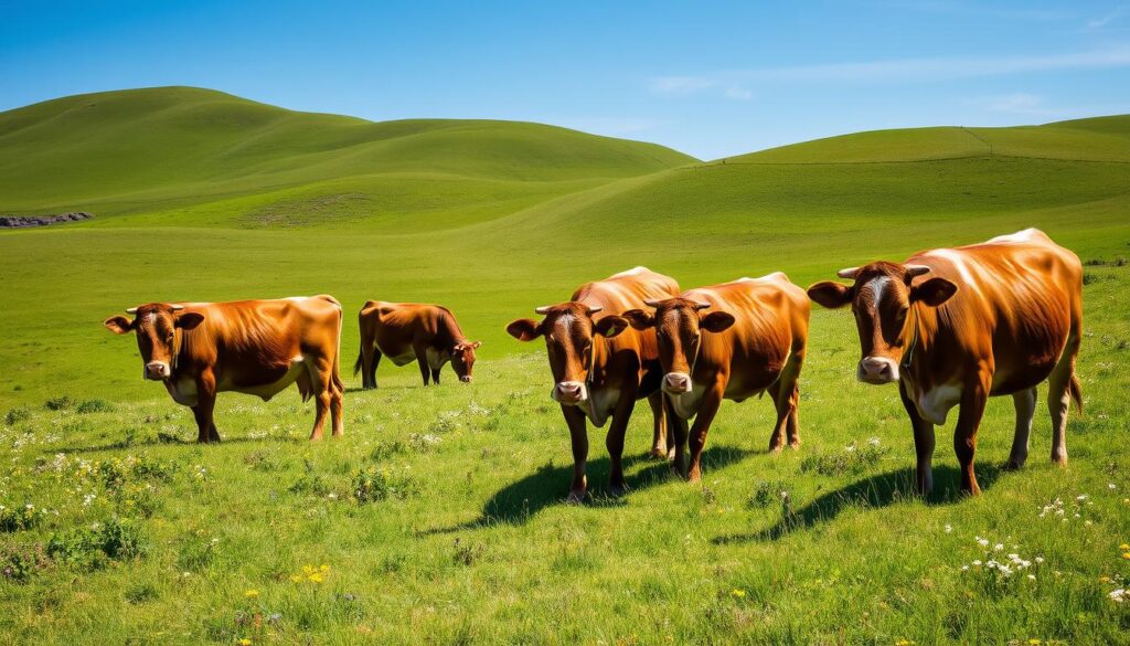 Brown Swiss Cattle Grazing